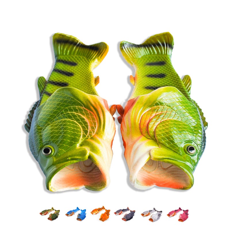Coddies Fish Flip Flops | The Original Bass Fish Slippers (Green | 14-15 Men | EU 48-49) - Image 1